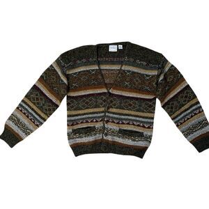 Vintage Prima Maglia Cardigan Mens LG Striped Grandpa Dad Wool Blend 90s Sweater